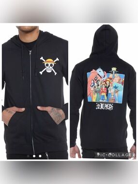 One Piece Straw Hat Pirates Back Panel Hoodie Mens Size Small